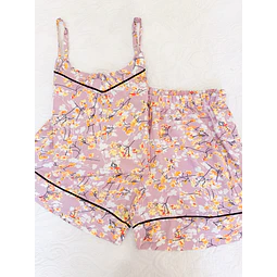 Florecitas rosa vieja - tiras y short (rayón)