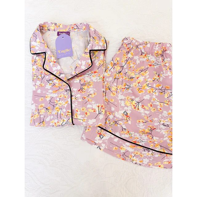 Florecitas rosa vieja - manga corta y short (rayón)
