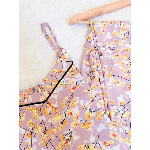 Florecitas rosa vieja - tiras y pantalón (rayón)