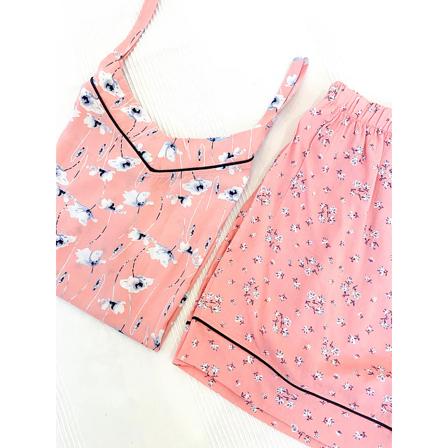 Florecitas combinadas curuba - Blusa de tiras y short (rayón)