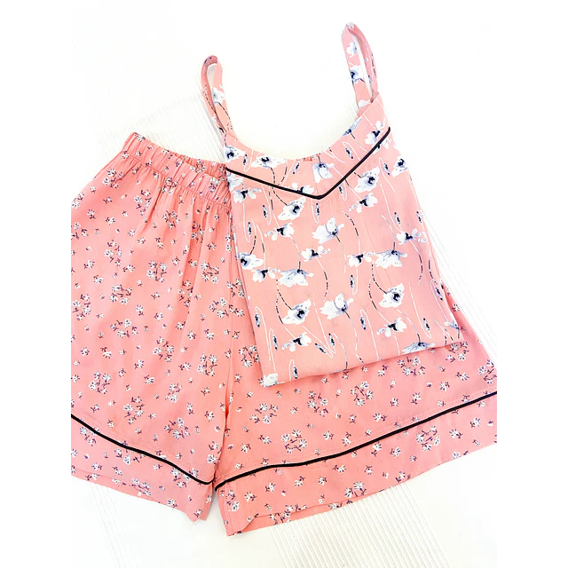 Florecitas combinadas curuba - Blusa de tiras y short (rayón)