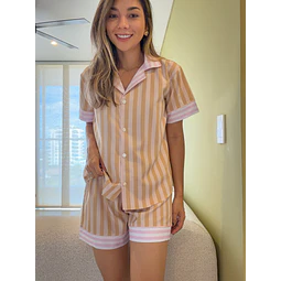 Rayas mantequilla combinadas - manga corta y short (seda)
