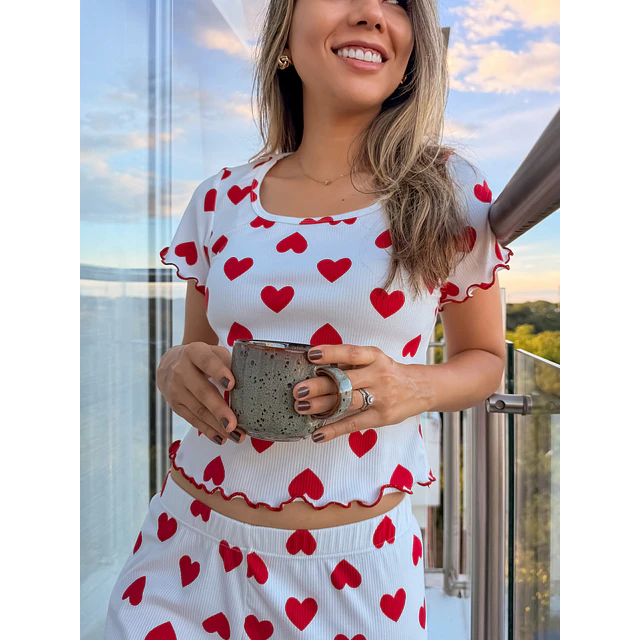 Corazones - manga corta y pantalón (Rib)