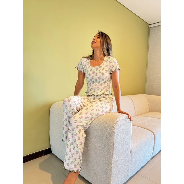 Florecitas - manga corta y pantalón (Rib)