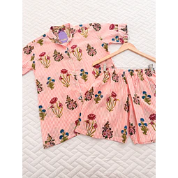 Florecitas rayas rosadas - manga corta y short (algodón)