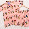 Florecitas rayas rosadas - manga corta y short (algodón)