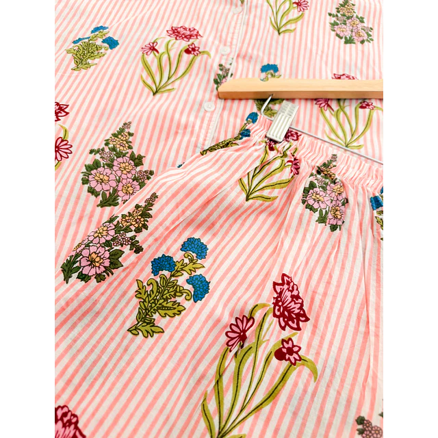 Florecitas rayas rosadas - manga corta y short (algodón)