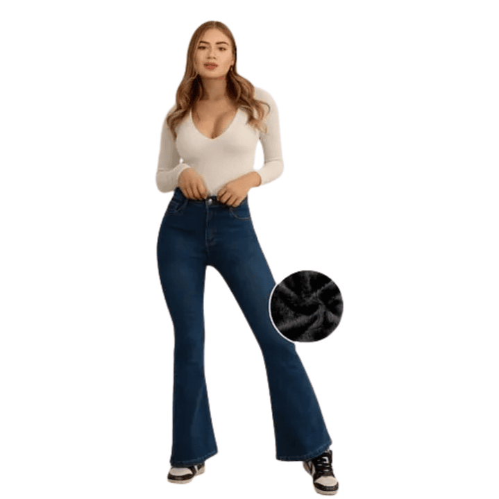 Jeans Flare Forrado De Polar Elasticado Push Up Tiro Alto 1