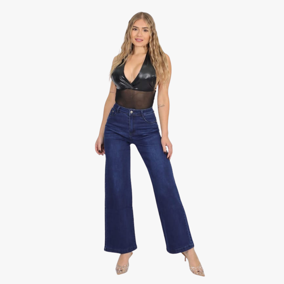 Jeans Mujer Palazzo Full Elasticado Tiro Alto 1