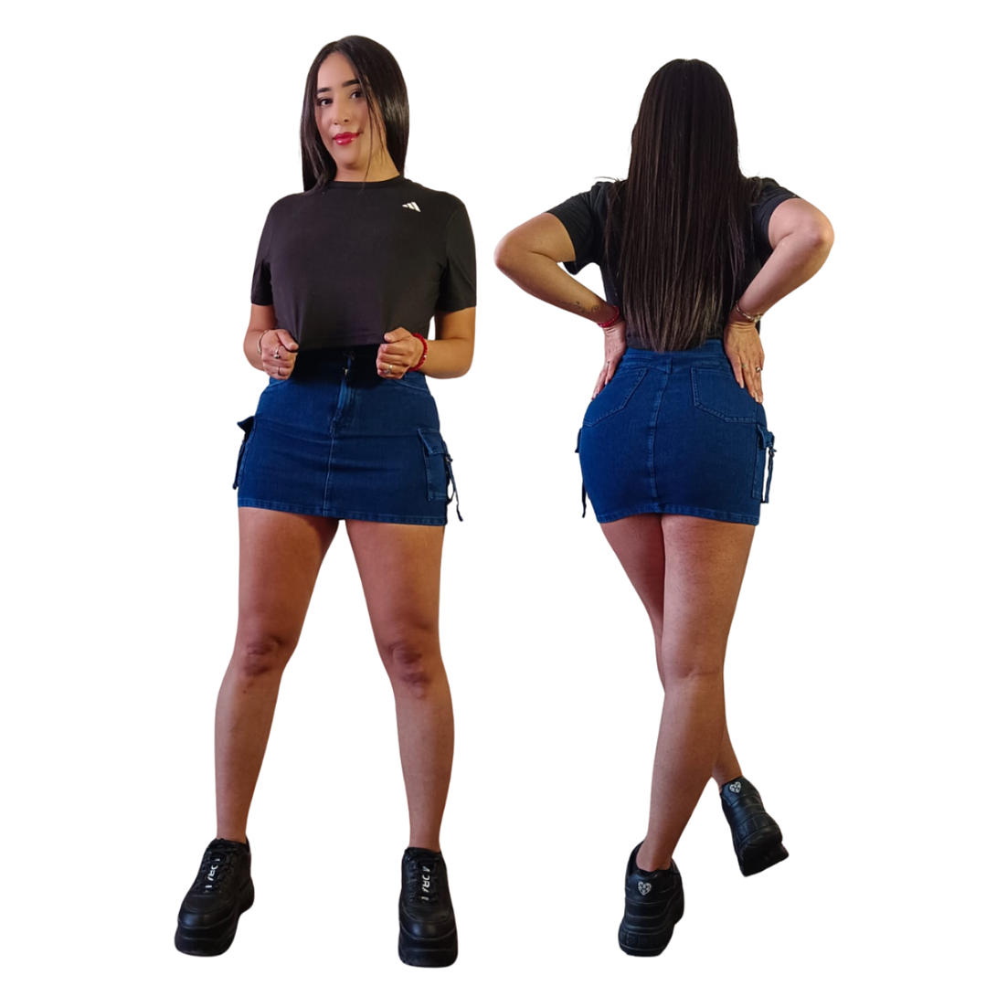 Falda Short De Mezclilla  Cargo Nieves Confección  Peruana  4