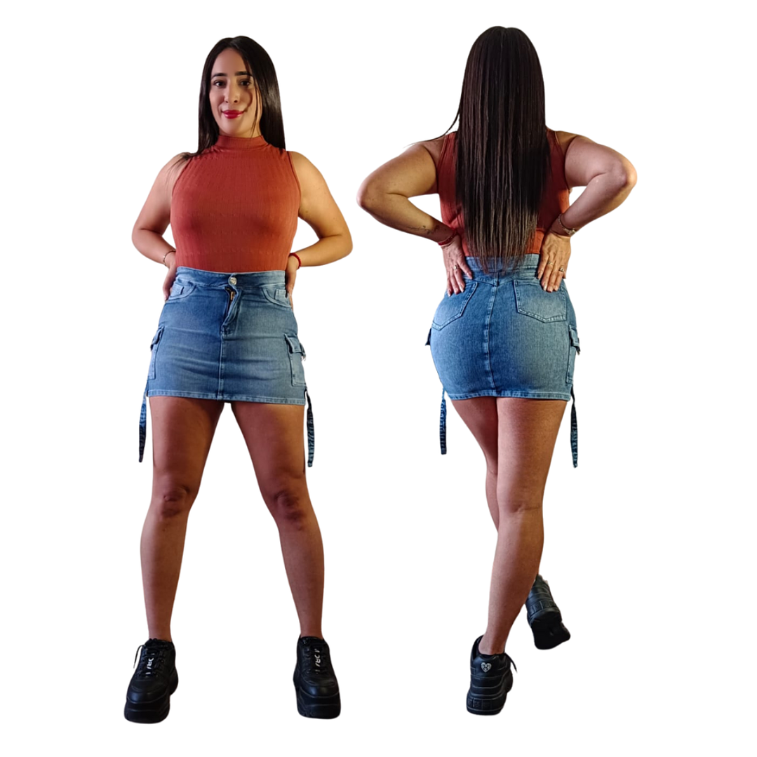 Falda Short De Mezclilla  Cargo Nieves Confección  Peruana  6