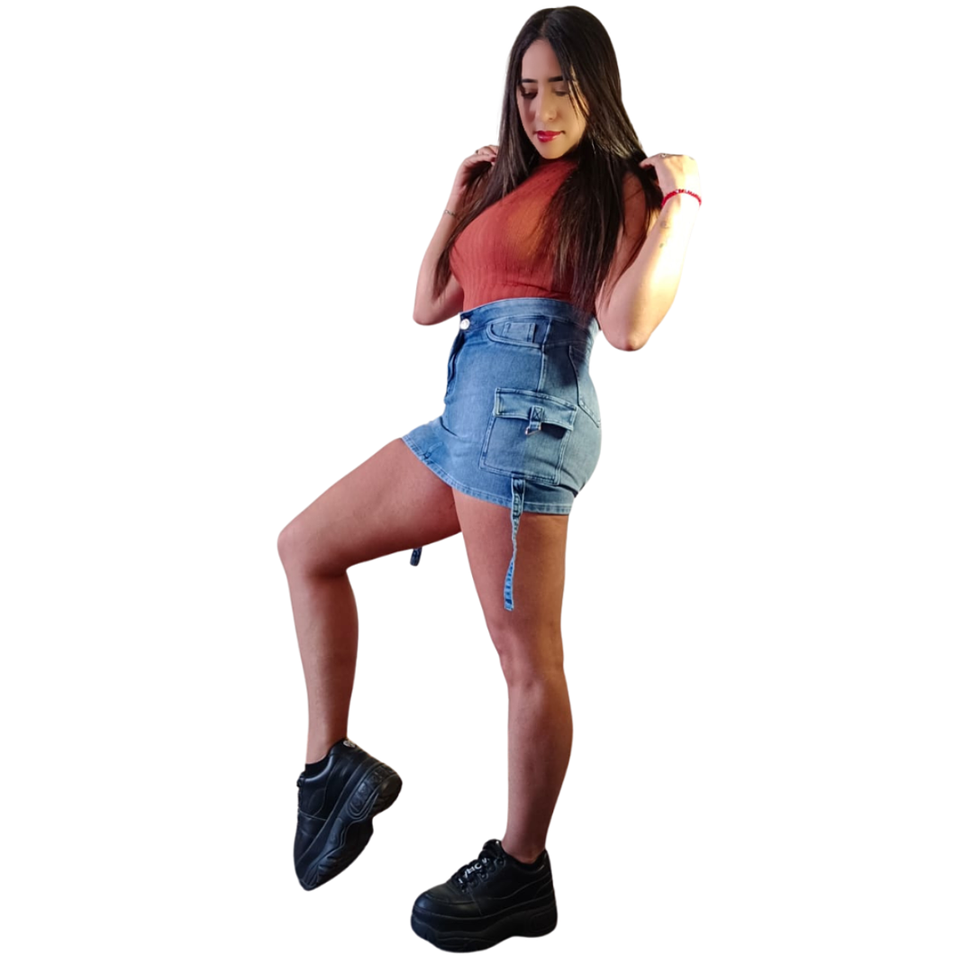 Falda Short De Mezclilla  Cargo Nieves Confección  Peruana  13
