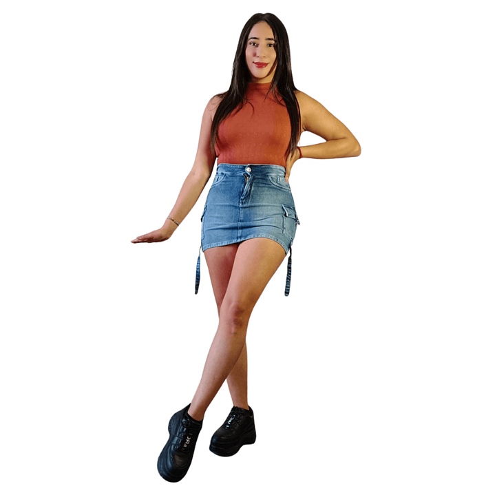 Falda Short De Mezclilla  Cargo Nieves Confección  Peruana  14