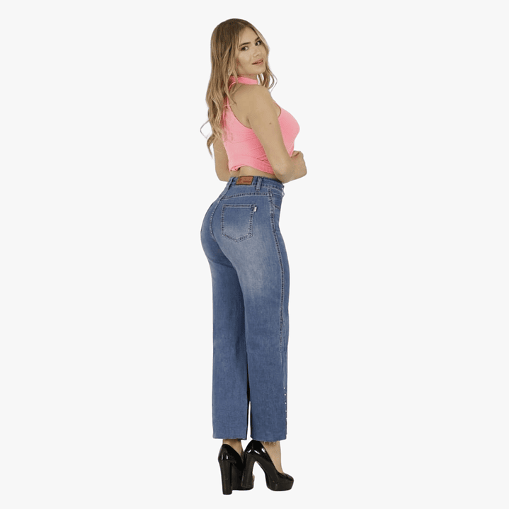 Jeans Palazzo Elasticado Mujer Tiro Alto Calce Perfecto 4