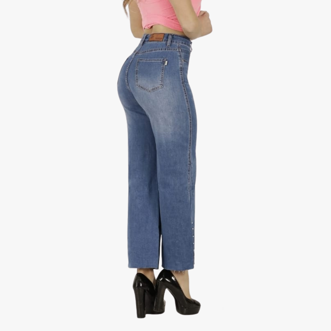 Jeans Palazzo Elasticado Mujer Tiro Alto Calce Perfecto 5