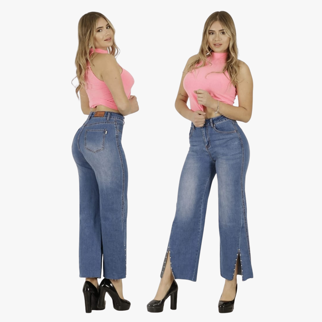 Jeans Palazzo Elasticado Mujer Tiro Alto Calce Perfecto 6