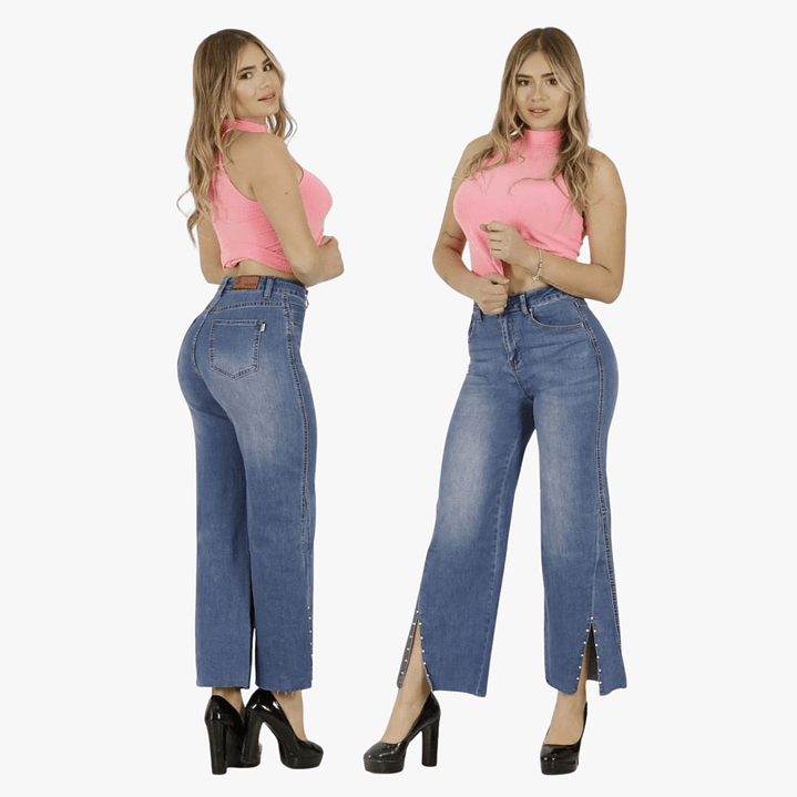 Jeans Palazzo Elasticado Mujer Tiro Alto Calce Perfecto 6