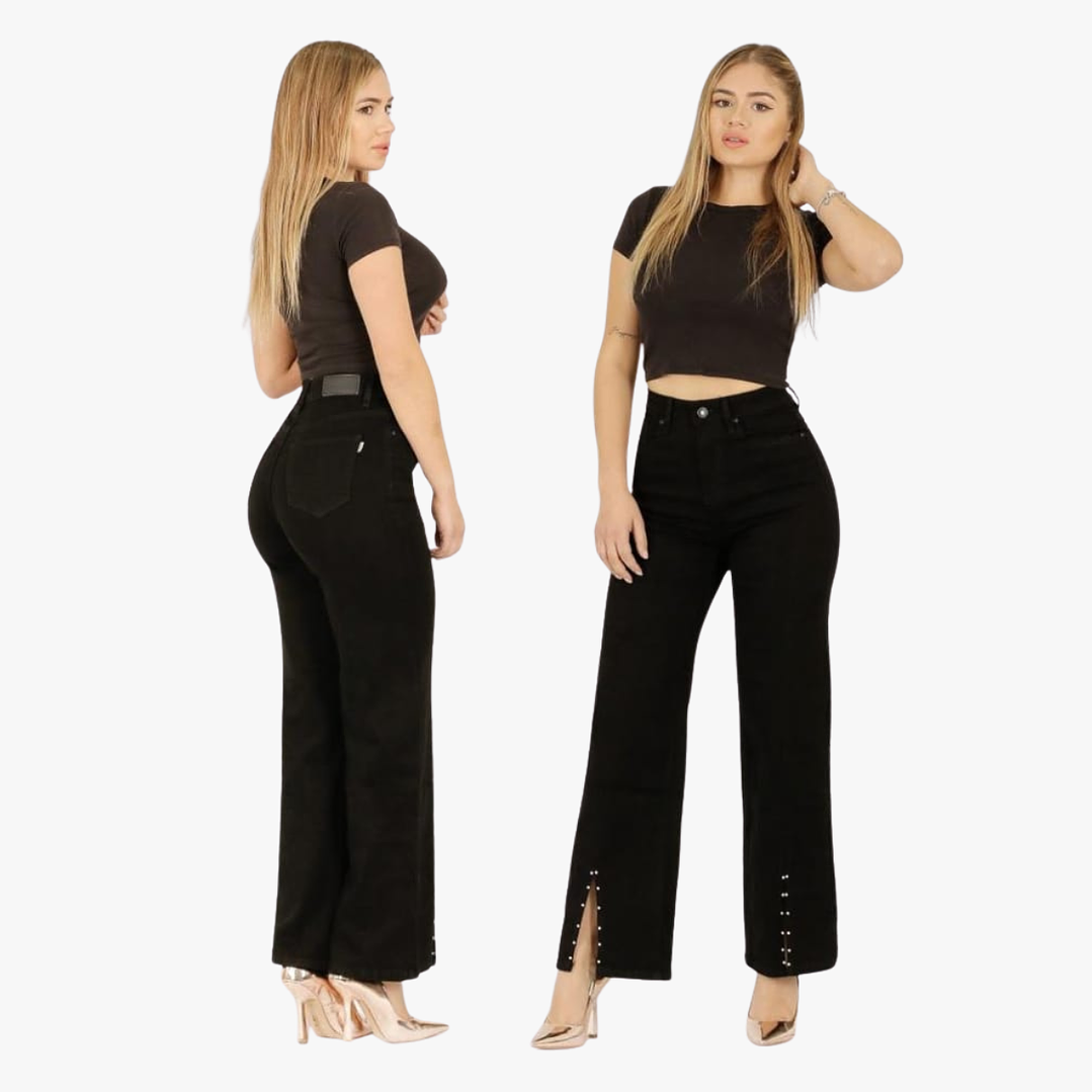 Jeans Palazzo Elasticado Mujer Tiro Alto Calce Perfecto 13