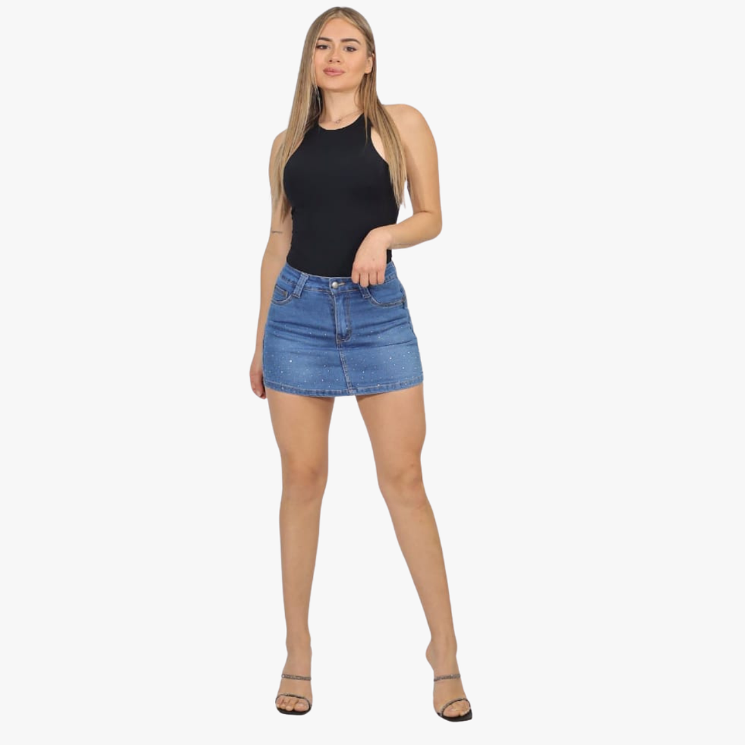 Falda Short Con Brillo  Elasticada  Push Up  1