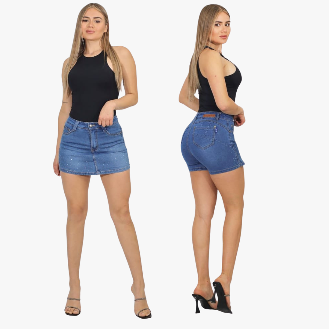 Falda Short Con Brillo  Elasticada  Push Up  6