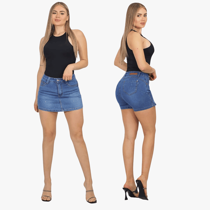 Falda Short Con Brillo  Elasticada  Push Up  6