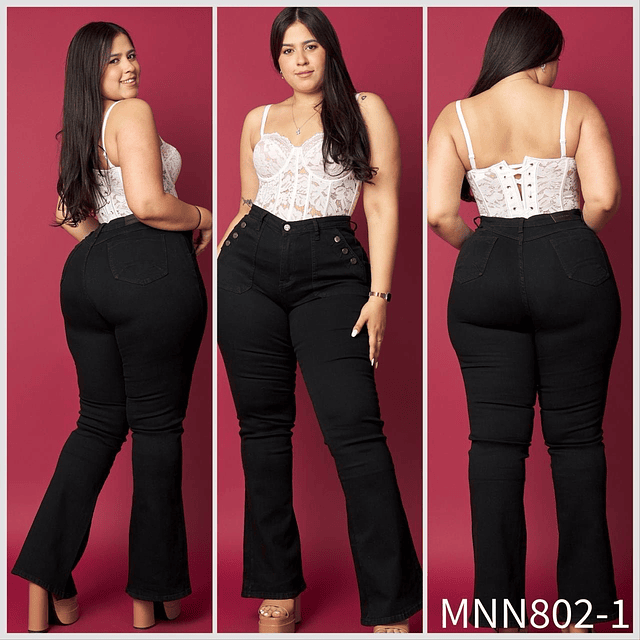Jeans Flare botones negro 802-1
