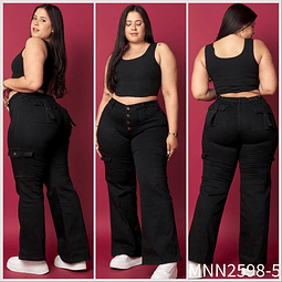 Jeans Wide leg cargo negro extralinda  2598-5
