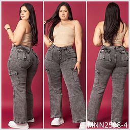 Jeans cargo extralinda gris botones 