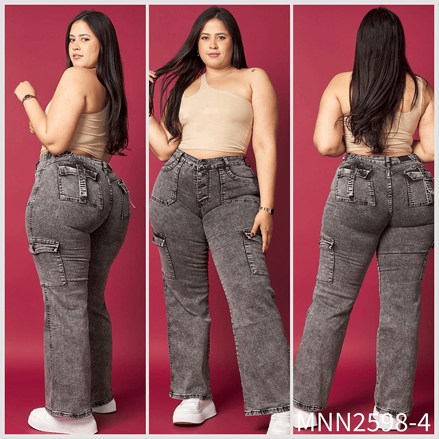 Jeans cargo extralinda gris botones 