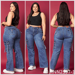 Jeans cargo azul tiritas extralinda 
