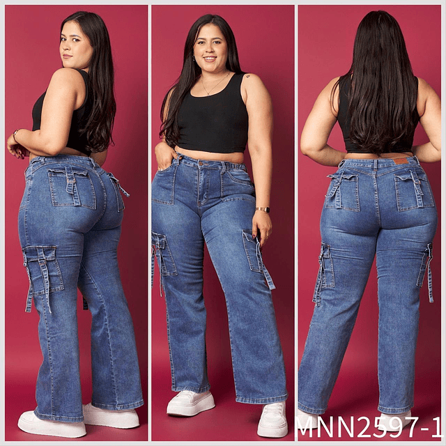 Jeans cargo azul tiritas extralinda 