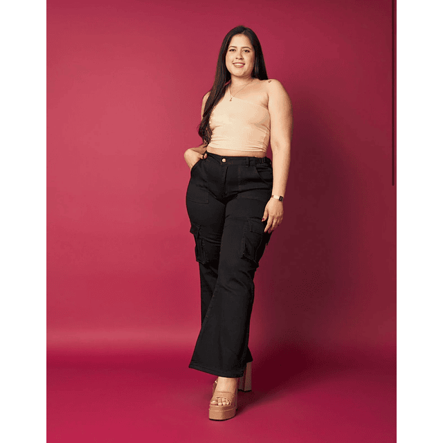 Jeans Cargo semi flare black 