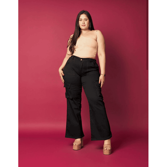 Jeans Cargo semi flare black 