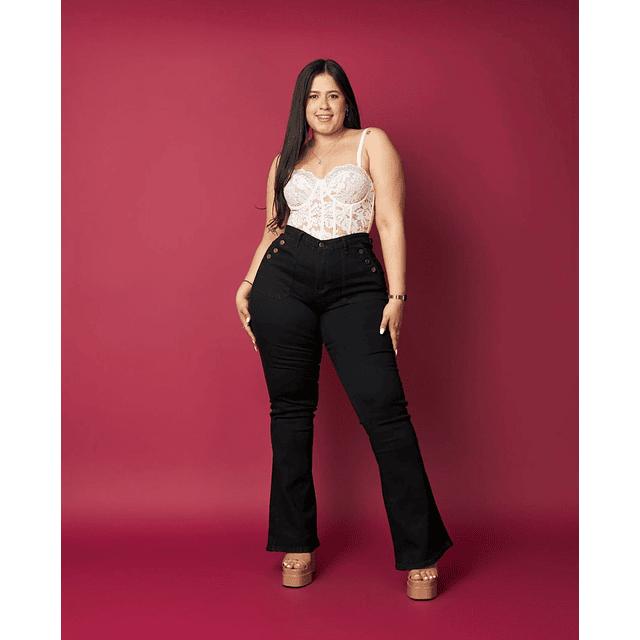 Jeans Flare Black Botones 