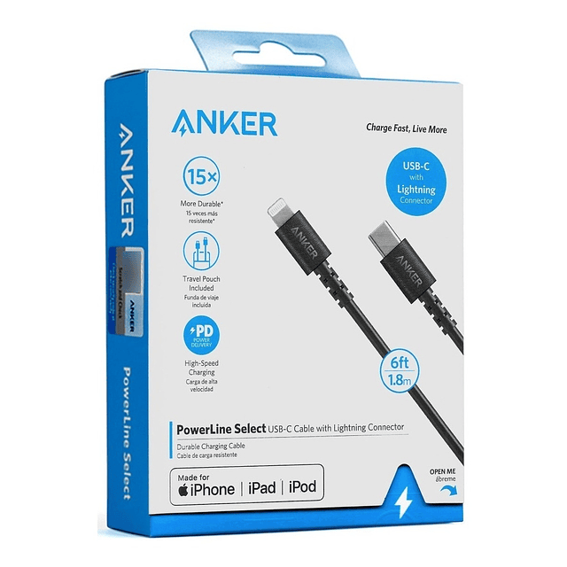 Anker Cable Lightning Usb C Para iPhone 13 Pro Max Mini 1.8m