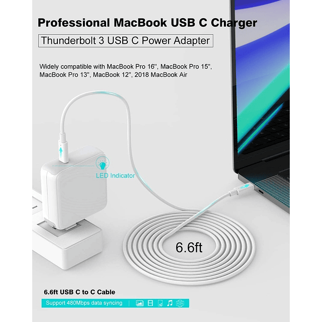 Cable de carga Tipo C para Macbook, Macbook Air o Macbook Pro