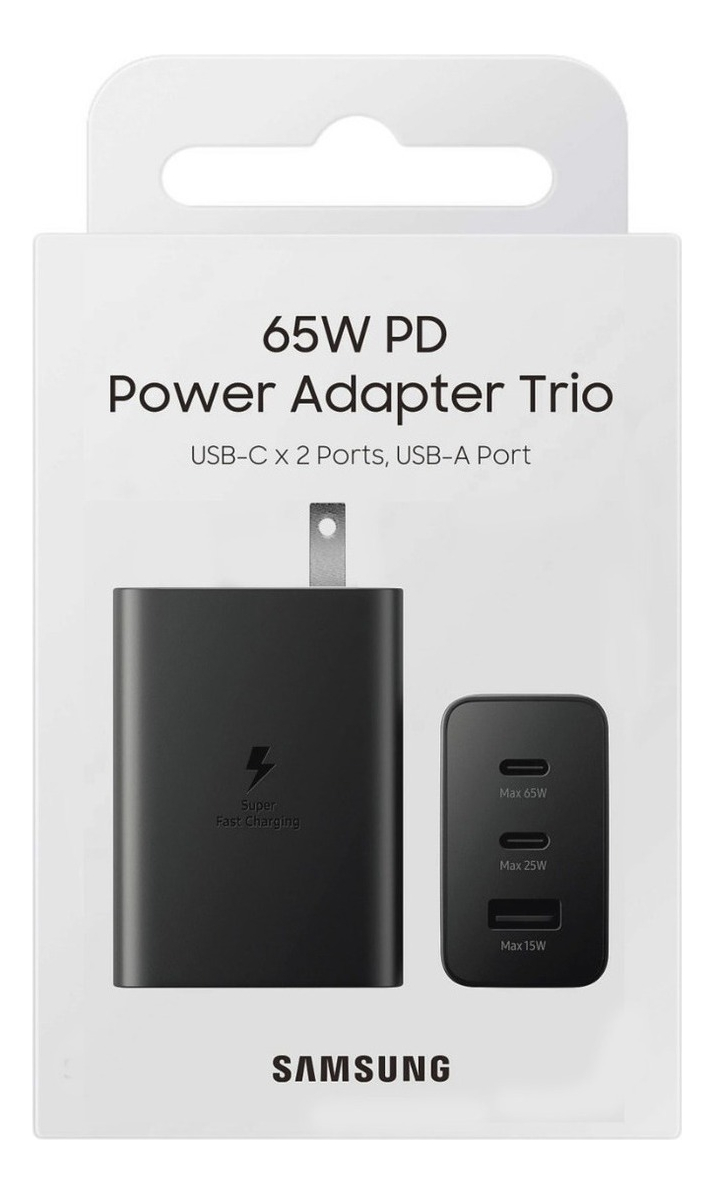 Cargador Samsung PD Adapter 65W Trio Puerto Tipo USB-C x 2 y Tipo