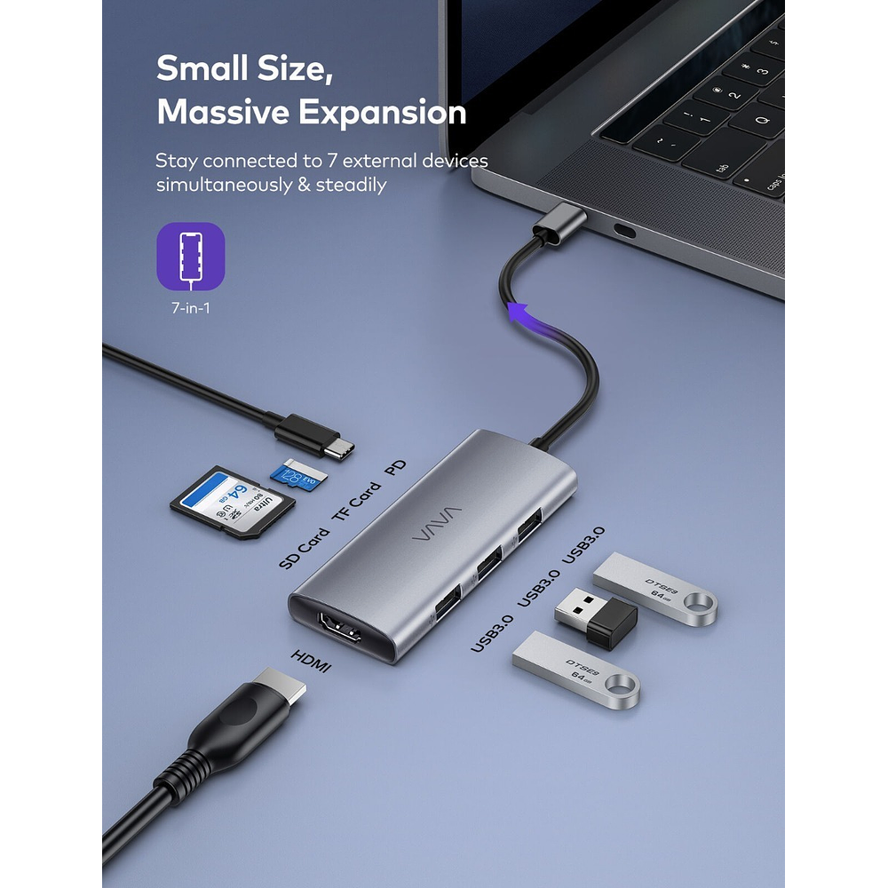 Adaptador Hub Vava Usb C Hdmi Para Galaxy Tab S7 Plus T970 2