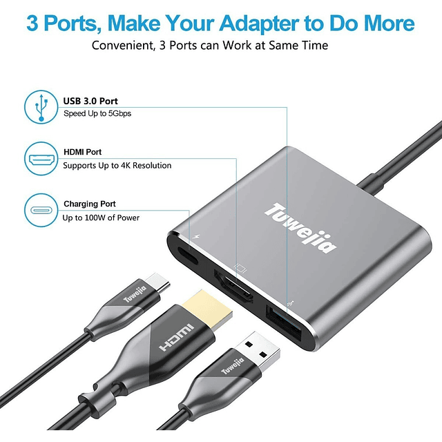 Adaptador Hub Tuwejia Usb C Thunderbolt 3 Hdmi Usb 3.0 Pd