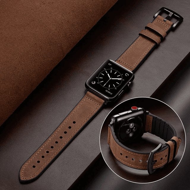 Correa de Cuero y TPU Ouheng Para Apple Watch Ultra 1/2 49mm Camel / Black