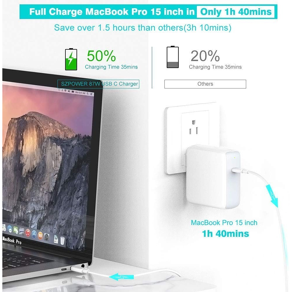 Cargador Szpower Usb-c 87w Para Macbook Pro 2020 A2289 A2251 7