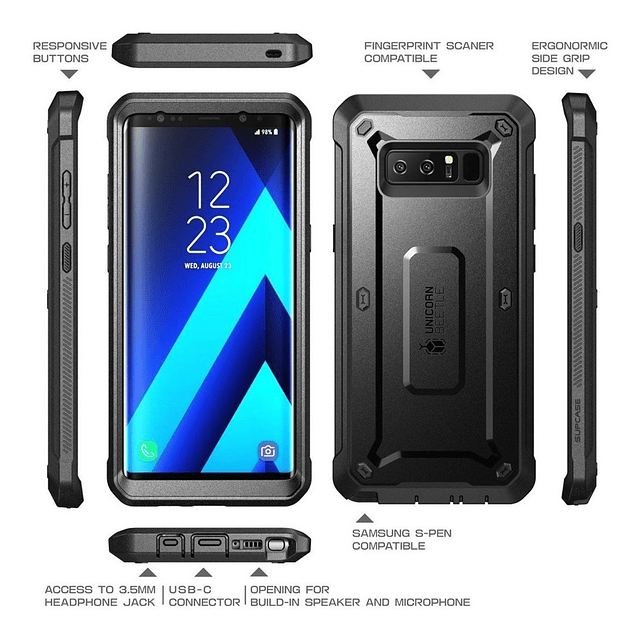 Case Supcase Para Galaxy Note 8 Protector 360° C/ Gancho