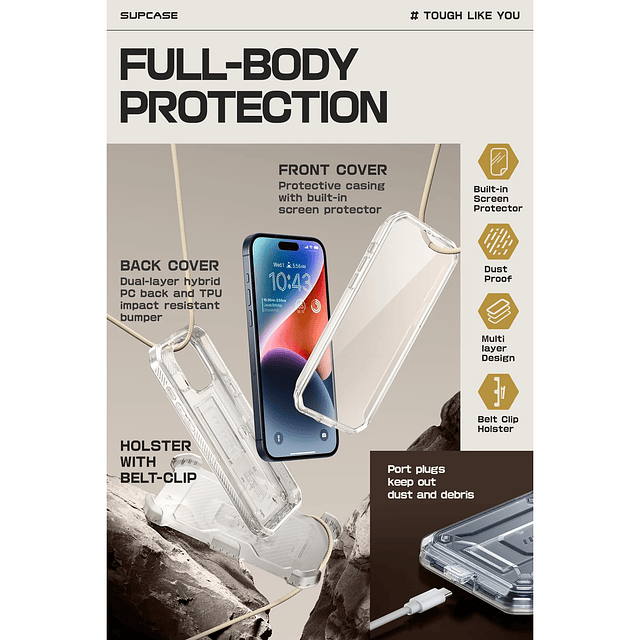 Case 360° Supcase Ub Pro Para iPhone 14 Pro Max 6.7 Clear