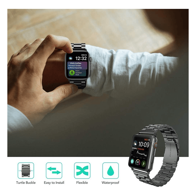 Correa Acero Fintie Compatible Con Apple Watch 45mm Serie 7 8 9 Negro