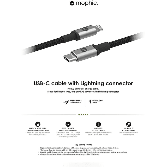 Cable Mophie Mfi Lightning A Usb C De Nylon Y Kevlar 1 Metro