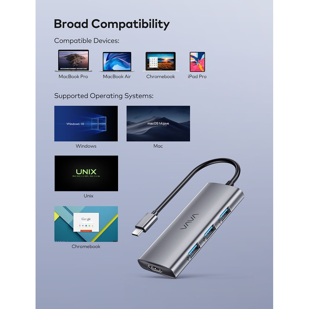 Adaptador Hub Vava 7en1 Usb C Thunderbolt 3 Hdmi Para Chromebook 3