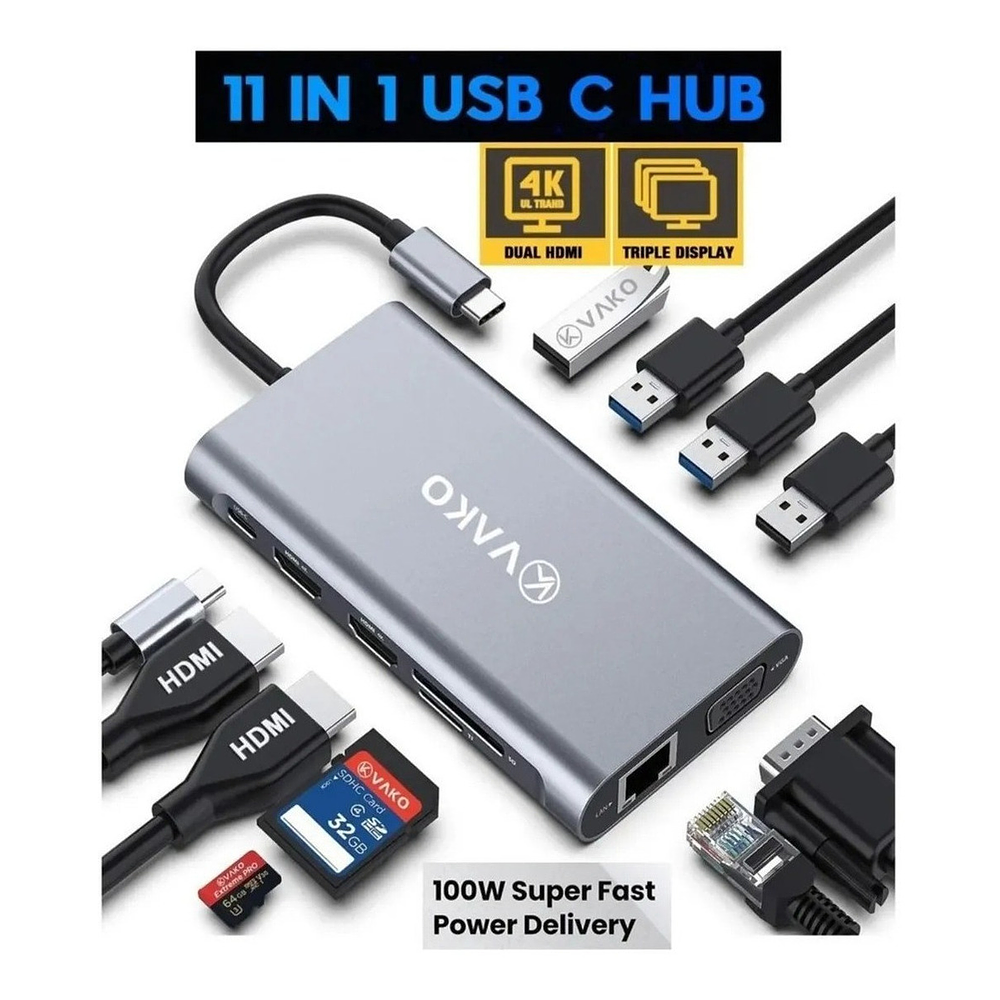 Adaptador Hub Usb C Hdmi Vako 11en1 Para Macbook Air Pro 14 16 M1 Max 1