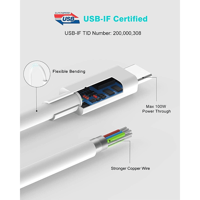 Cable Szpower Usb-c 100w 2m Para Macbook Pro 13 M1 A2338 M2