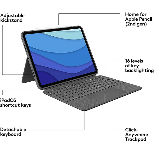 Teclado Logitech Combo Touch Para iPad Pro 11 A2761 A2762 4Gen M2 (2022)