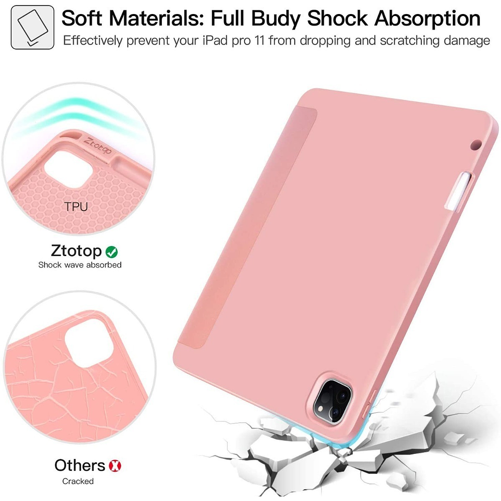 Case Ztotop Para iPad Pro 11 2020 A2228 A2068 Con Portalápiz Rosa Oro 6